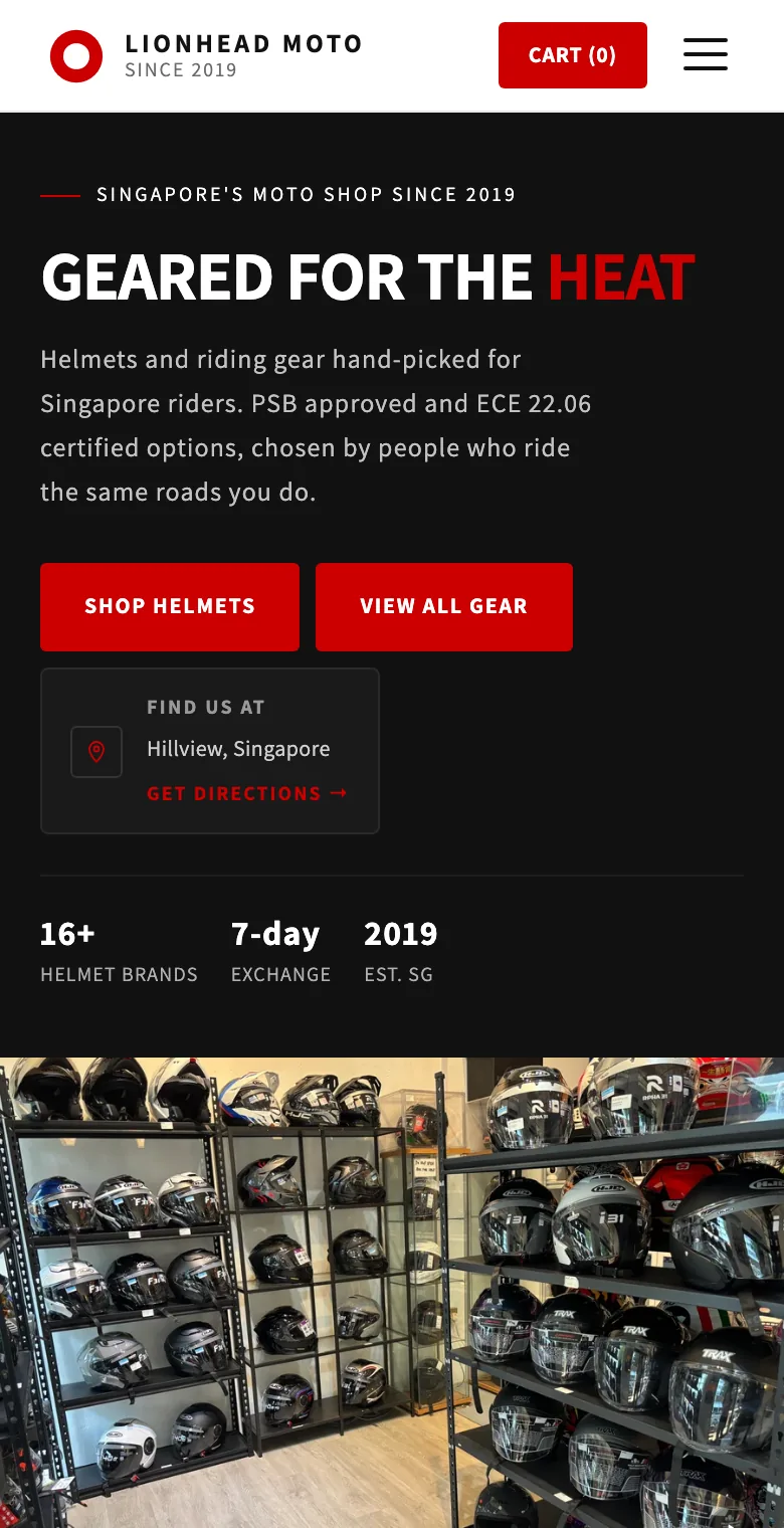 Current mobile Lionhead Moto homepage and Geared for the Heat campaign